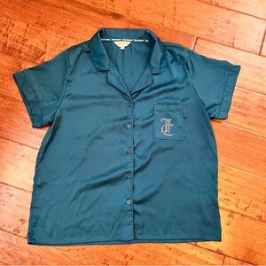 Juicy Couture Teal Button-Up Shirt Satin Women’s XL